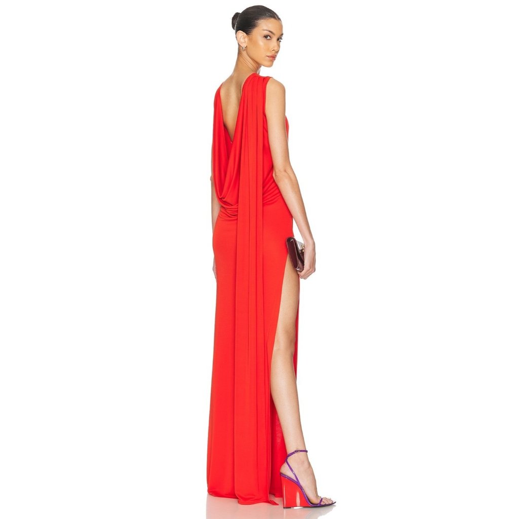 Sid Neigum Floor Length Cowl Back Dress Red